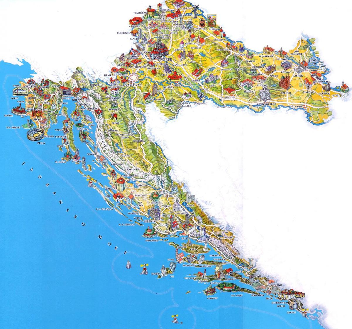 Mappa delle attrazioni turistiche della Croazia
