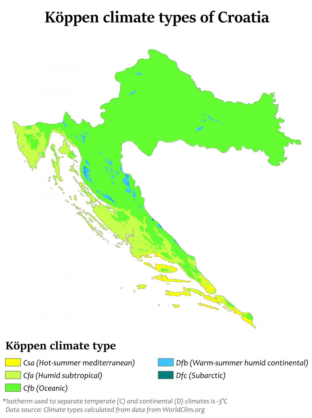 Mappa della temperatura della Croazia