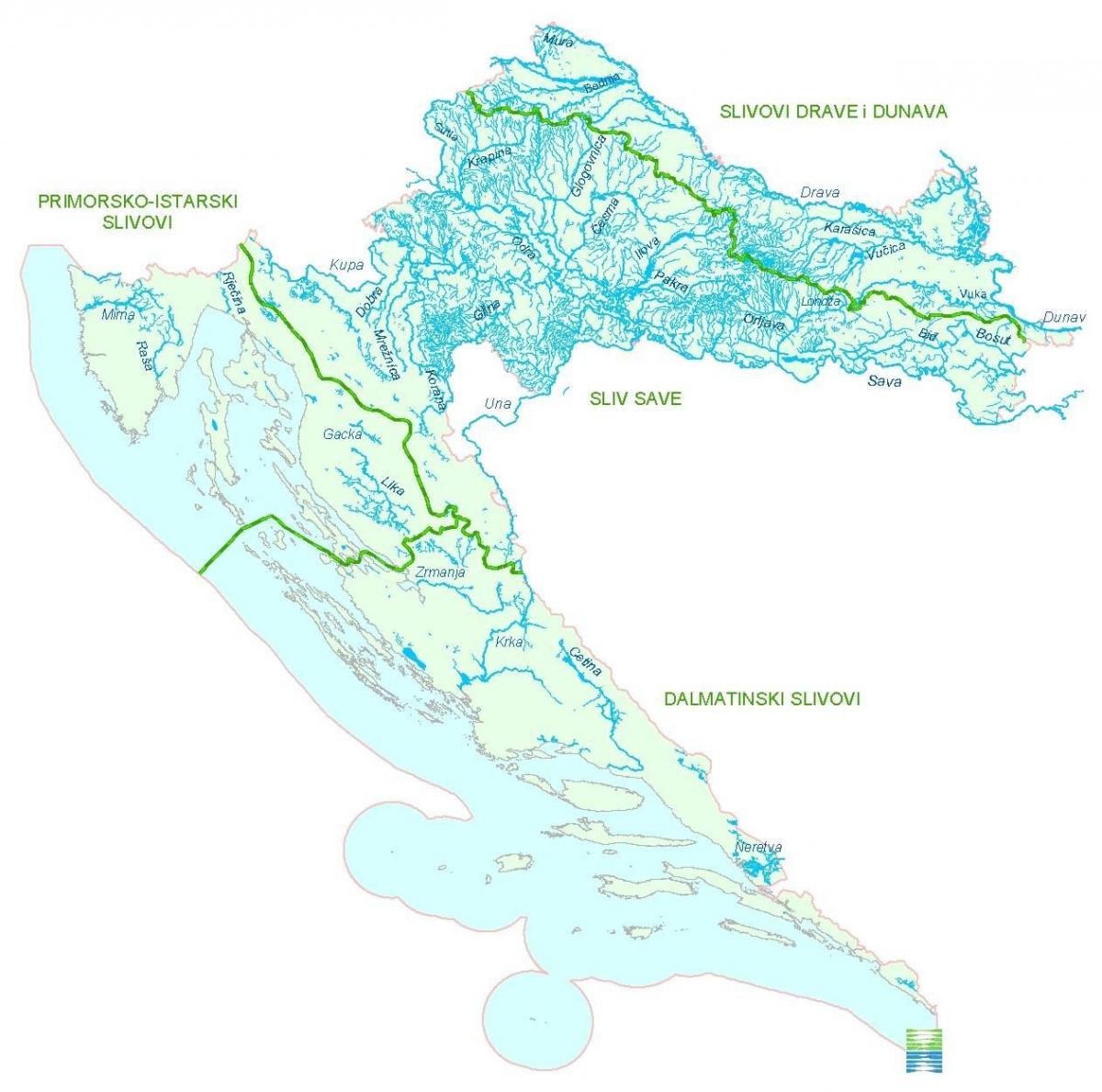 Mappa dei fiumi in Croazia