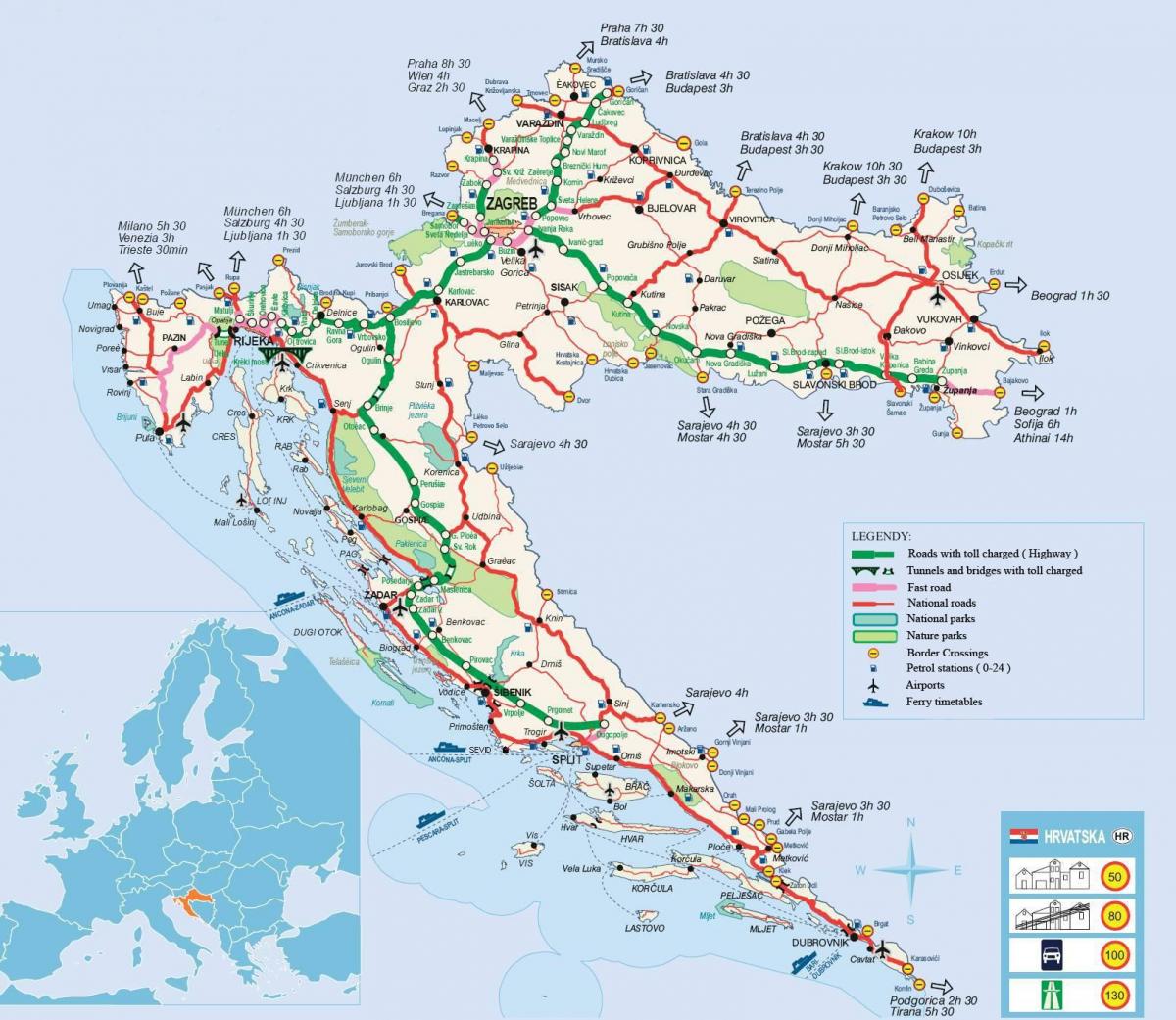 Mappa stradale della Croazia