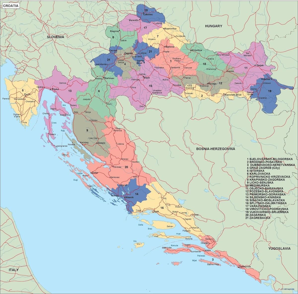 Mappa dello stato della Croazia