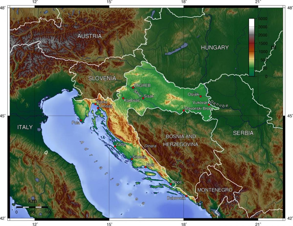Mappa topografica di Croazia