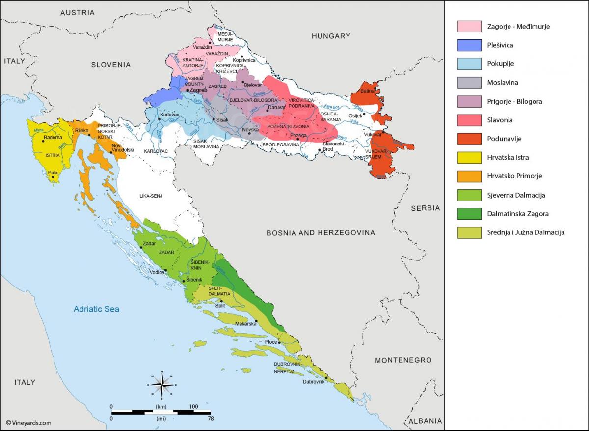 Mappa dei vigneti della Croazia