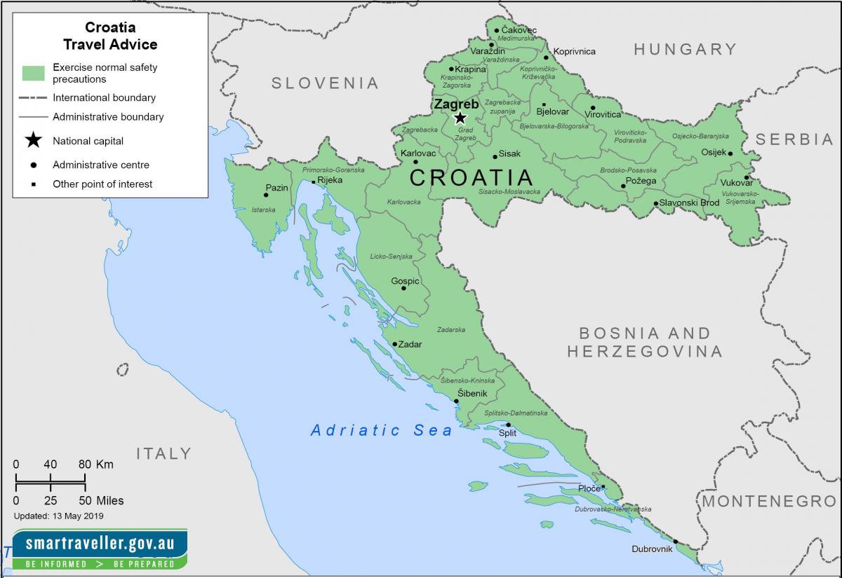 Mappa della Croazia con le principali città