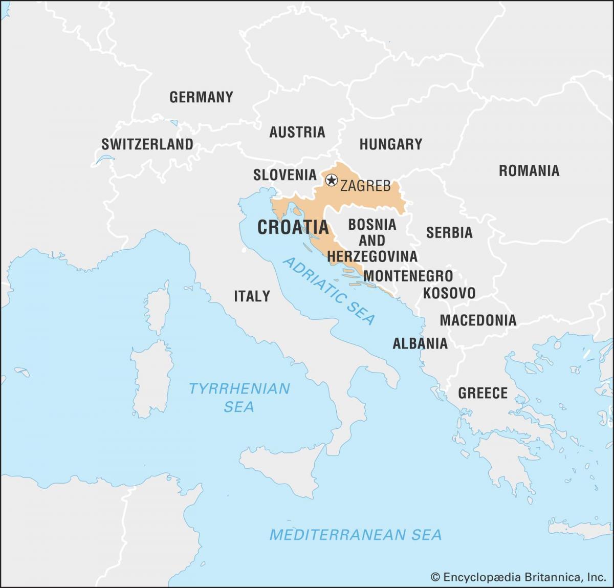 Mappa della Croazia e dei paesi confinanti