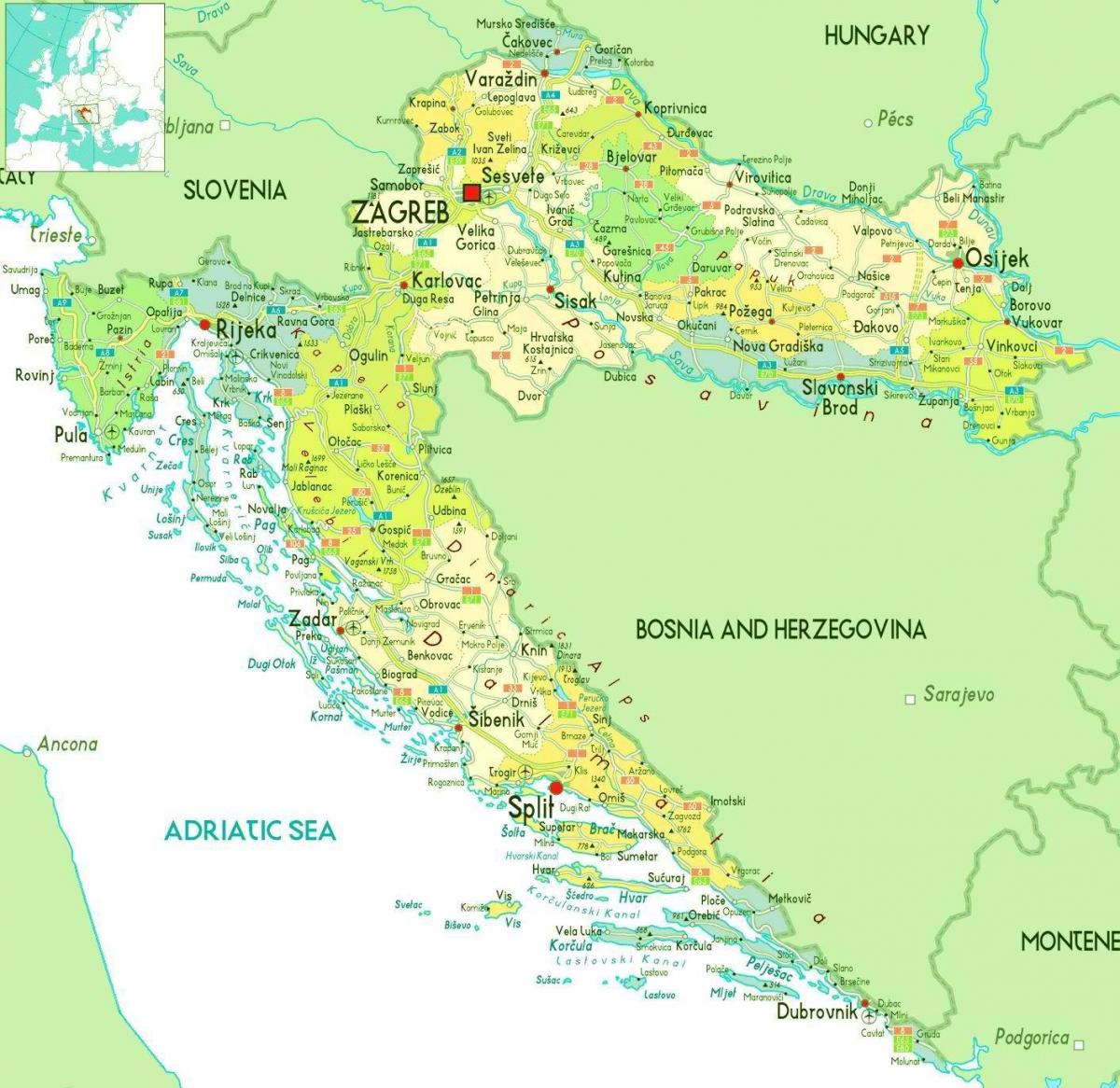 Grande mappa della Croazia